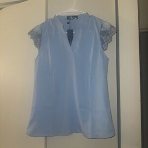 Allegra K Light Blue Blouse with Lace Sleeves